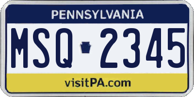 PA license plate MSQ2345