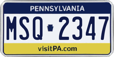 PA license plate MSQ2347