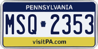 PA license plate MSQ2353