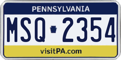PA license plate MSQ2354