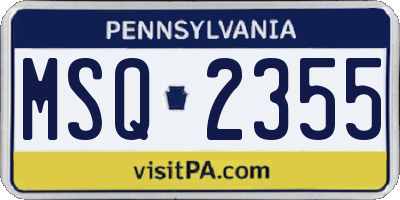 PA license plate MSQ2355