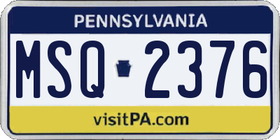 PA license plate MSQ2376