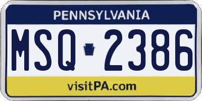 PA license plate MSQ2386