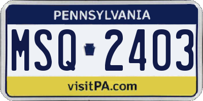 PA license plate MSQ2403