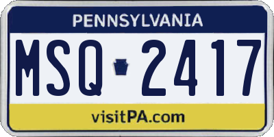 PA license plate MSQ2417