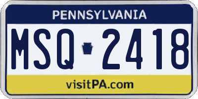 PA license plate MSQ2418