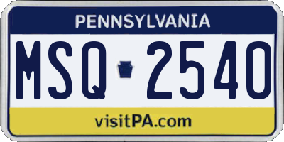 PA license plate MSQ2540