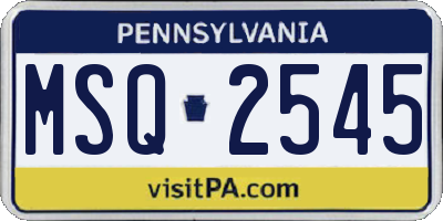 PA license plate MSQ2545