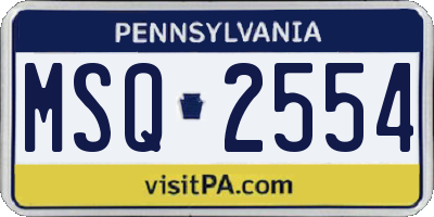 PA license plate MSQ2554