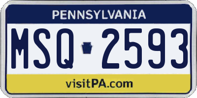 PA license plate MSQ2593