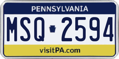 PA license plate MSQ2594