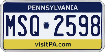 PA license plate MSQ2598
