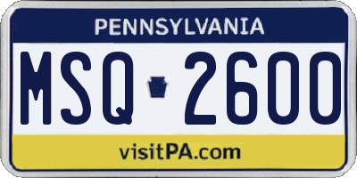 PA license plate MSQ2600