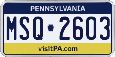 PA license plate MSQ2603