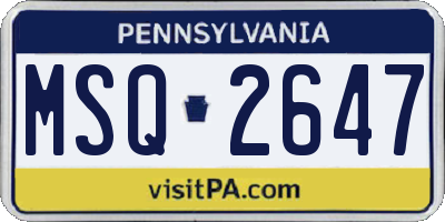 PA license plate MSQ2647