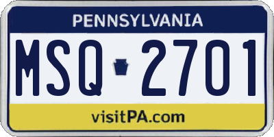 PA license plate MSQ2701