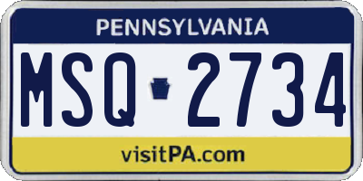 PA license plate MSQ2734