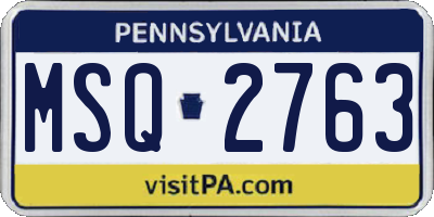 PA license plate MSQ2763