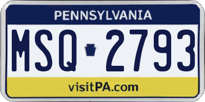 PA license plate MSQ2793