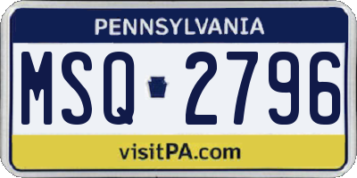 PA license plate MSQ2796