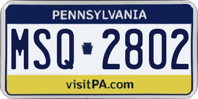 PA license plate MSQ2802