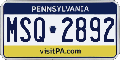 PA license plate MSQ2892