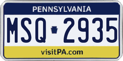 PA license plate MSQ2935