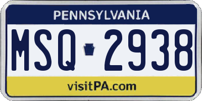 PA license plate MSQ2938