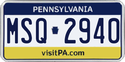PA license plate MSQ2940