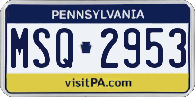 PA license plate MSQ2953