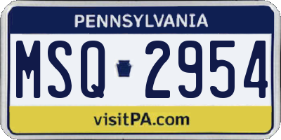PA license plate MSQ2954