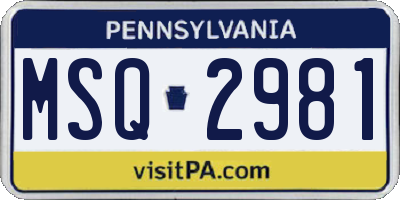 PA license plate MSQ2981