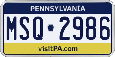 PA license plate MSQ2986
