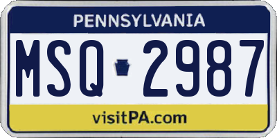PA license plate MSQ2987