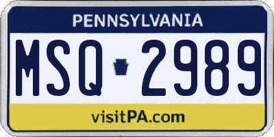 PA license plate MSQ2989