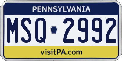 PA license plate MSQ2992