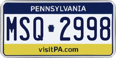 PA license plate MSQ2998