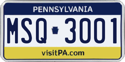 PA license plate MSQ3001
