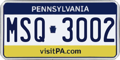 PA license plate MSQ3002