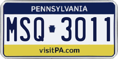 PA license plate MSQ3011