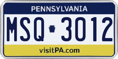 PA license plate MSQ3012