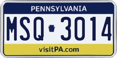 PA license plate MSQ3014