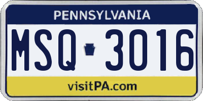 PA license plate MSQ3016