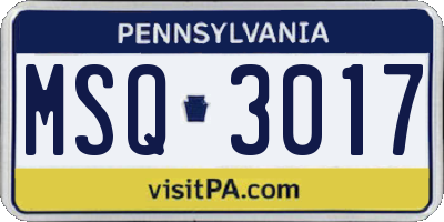 PA license plate MSQ3017