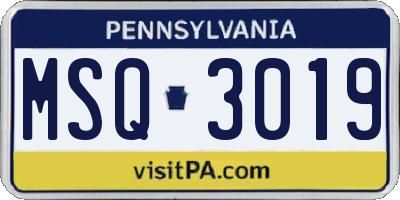 PA license plate MSQ3019