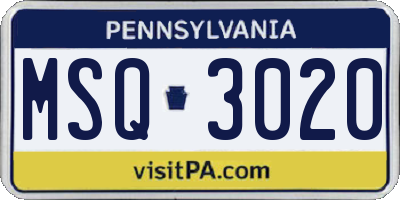 PA license plate MSQ3020