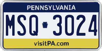 PA license plate MSQ3024