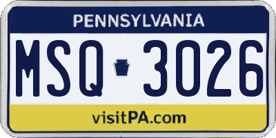 PA license plate MSQ3026