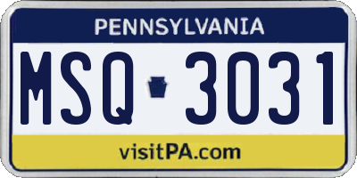 PA license plate MSQ3031
