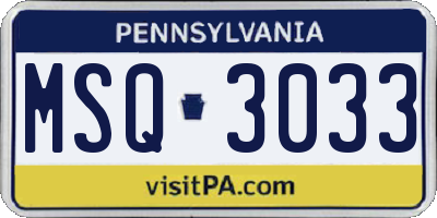 PA license plate MSQ3033